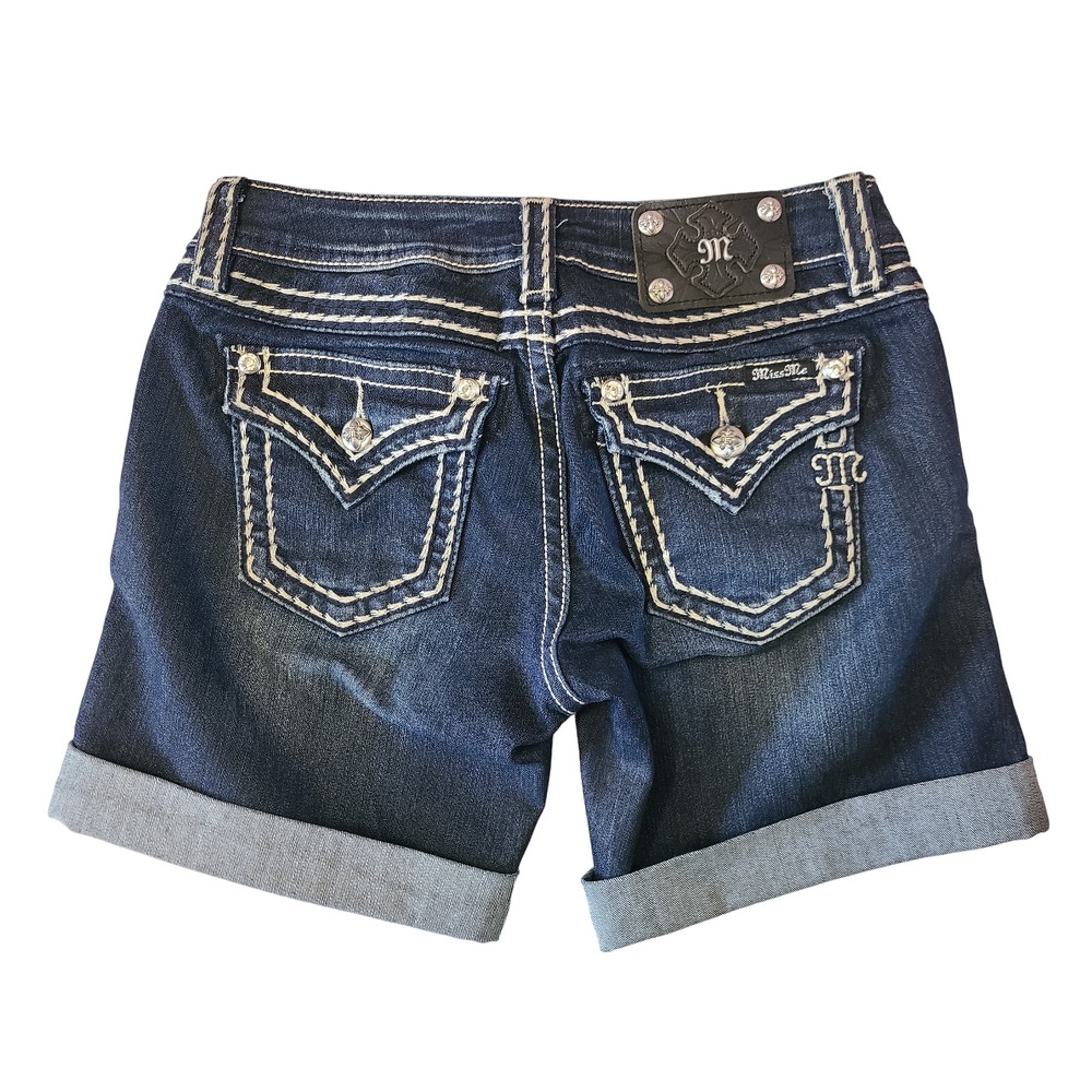 Miss Me Jeans Women's Signature Mid-Shorts Denim Size 27 Dark Blue